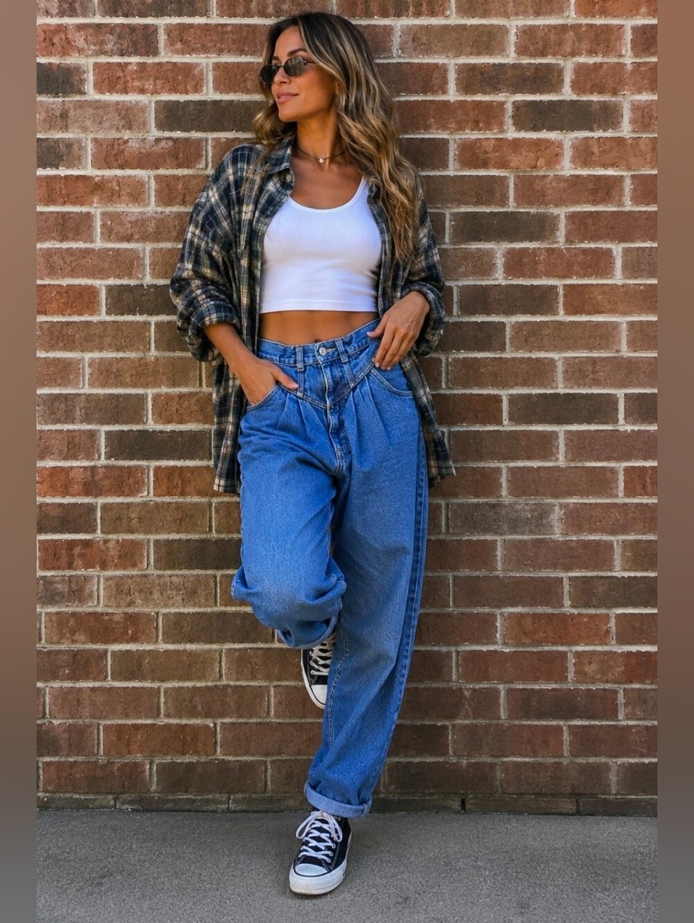 90s Cherokee High Rise Pleated Tapered Mom Jeans Blue